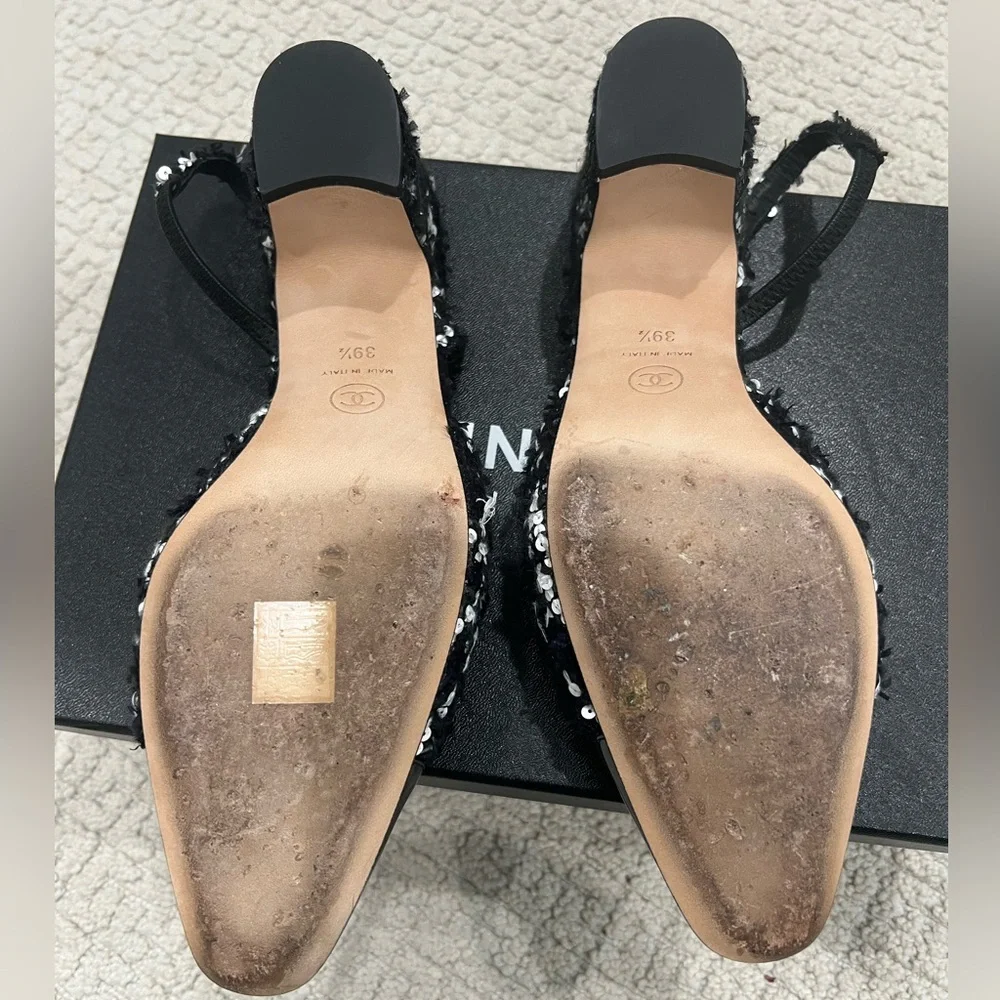Chanel glittered tweed & sequin slingbacks